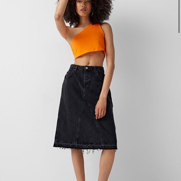ONLY Sunny Black Denim Knee Length Skirt - Picture 1 of 13
